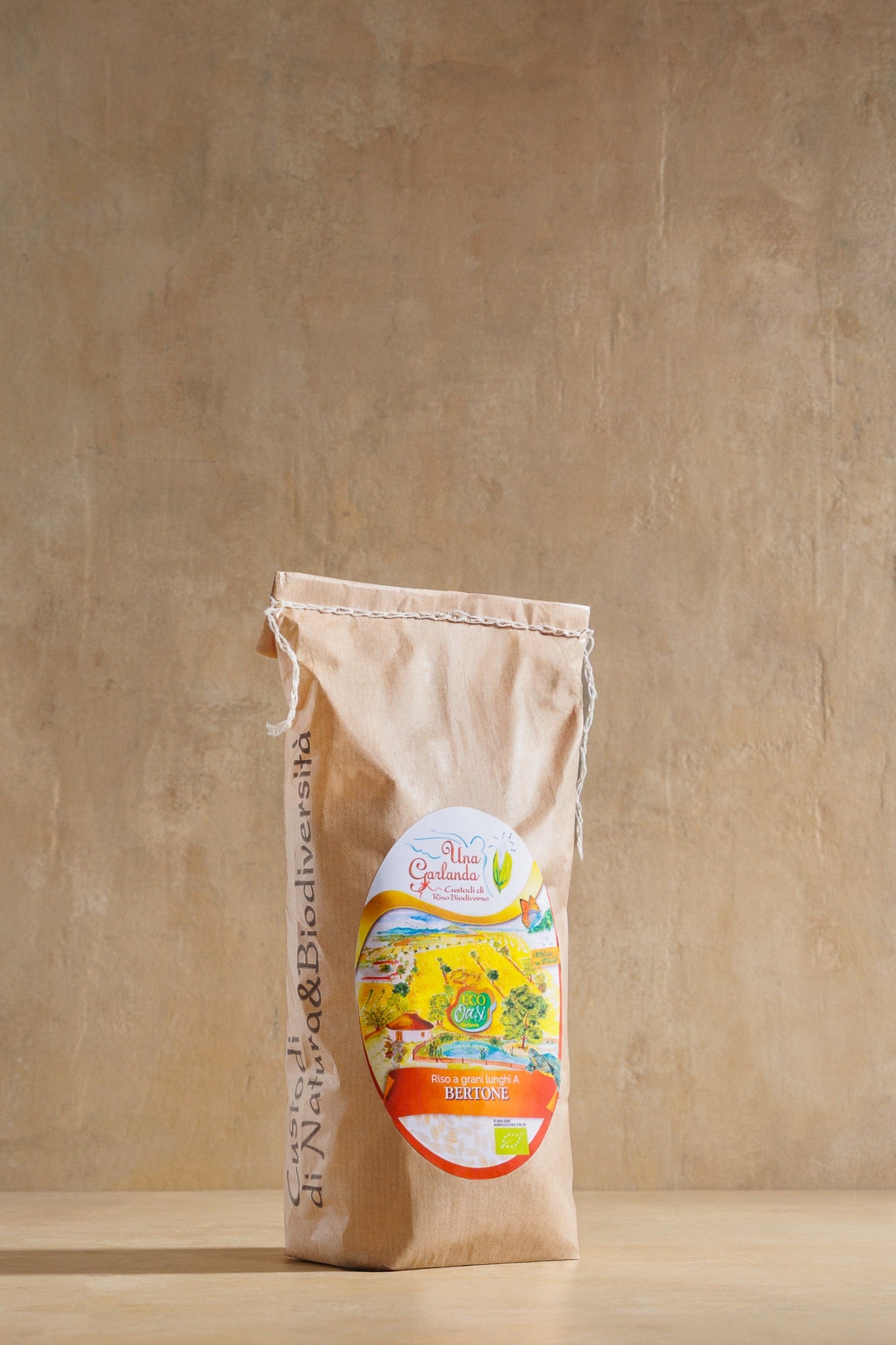 Bertone Polished Rice, cloth bag of artisan polished Italian rice, Una Garlanda, Piedmont