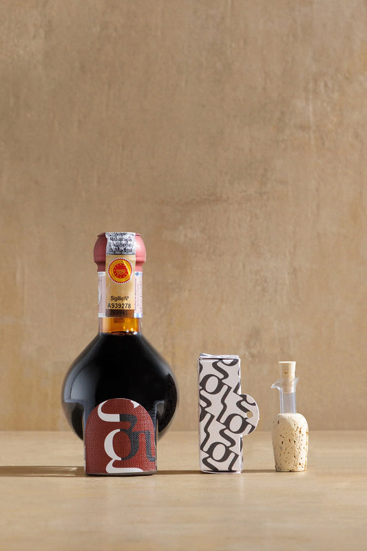 Traditional Organic Balsamic Vinegar of Modena PDO, presentation bottle of organic PDO balsamic vinegar, Guerzoni, Modena