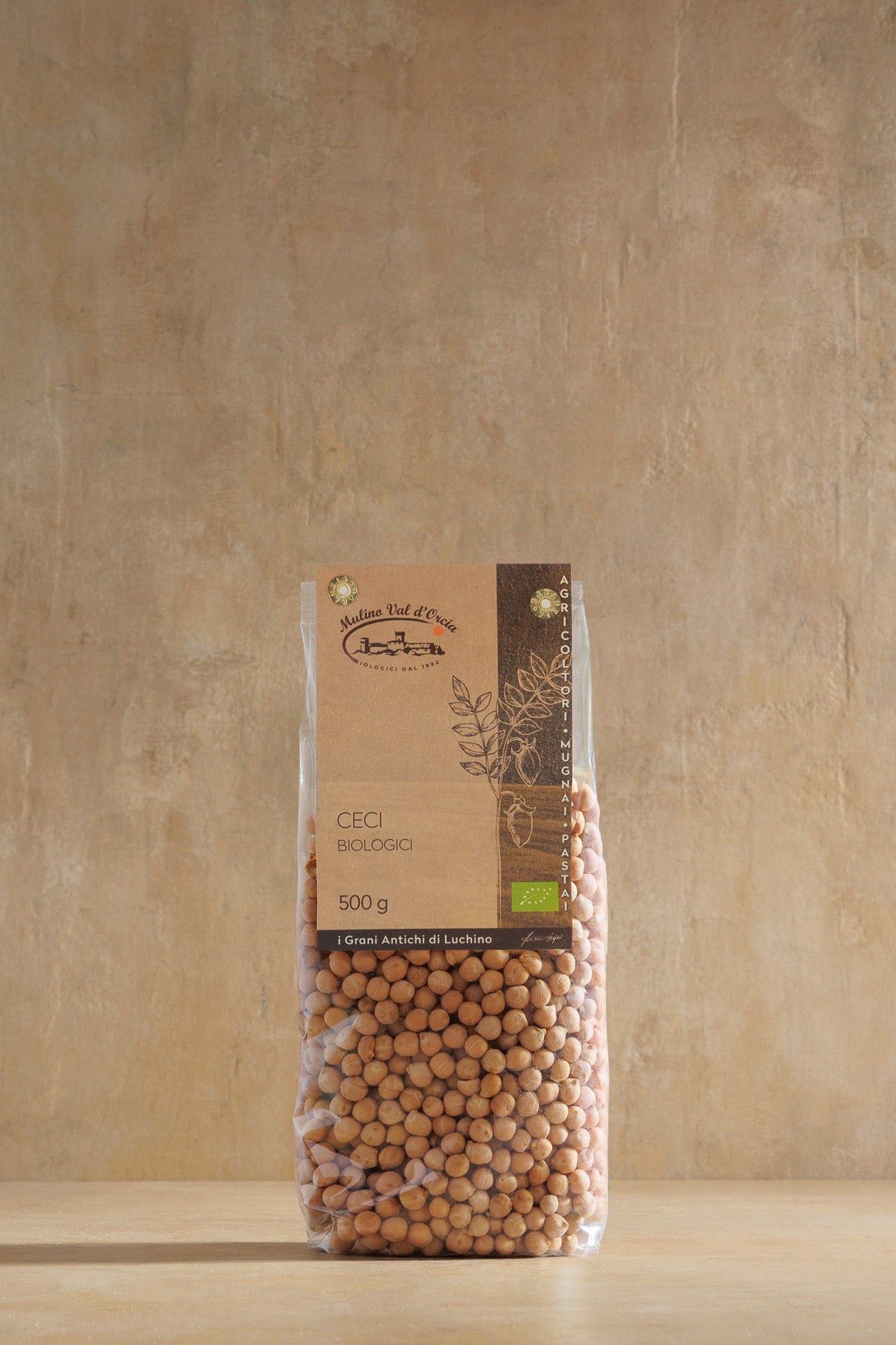 Organic Chickpeas, paper bag of whole Italian chickpeas, Mulino Val d'Orcia, Tuscany
