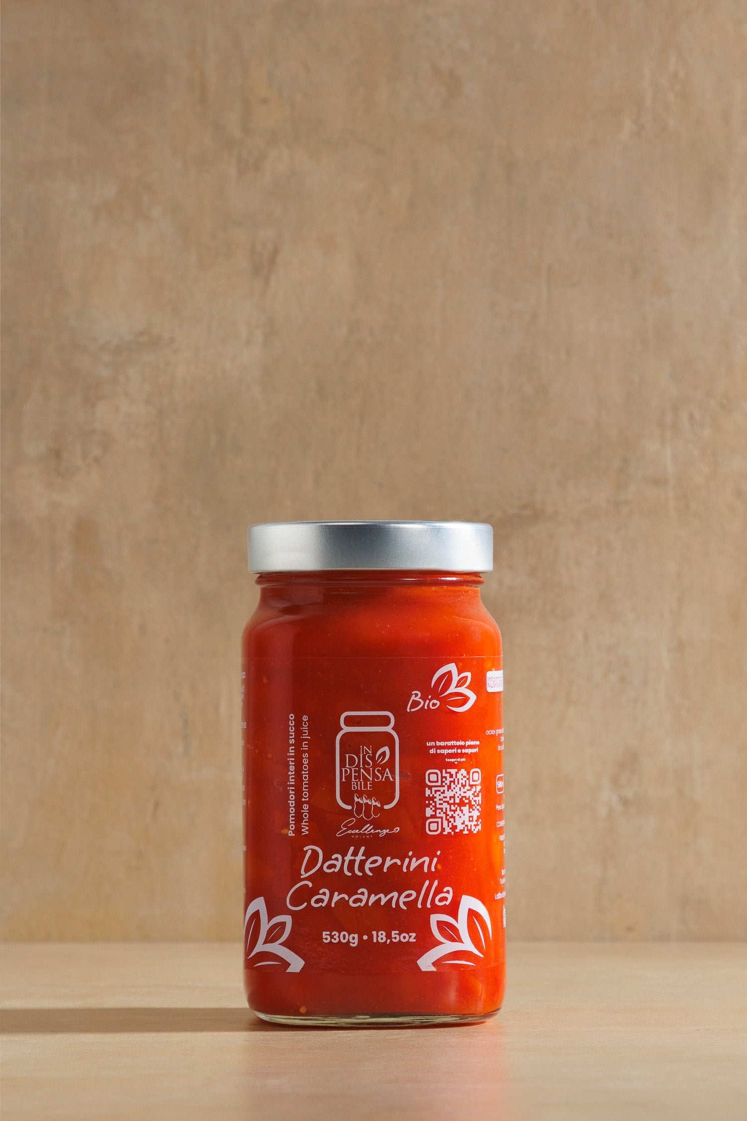 Candy Datterini Tomato Sauce, glass jar of organic datterini tomato sauce, Indispensabile Bio, Campania