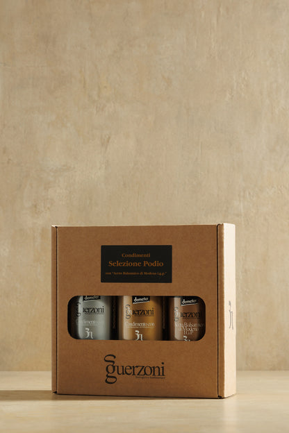 Italian Condiment Gift Set Balsamic Trio, three-bottle balsamic gift box, Guerzoni, Modena